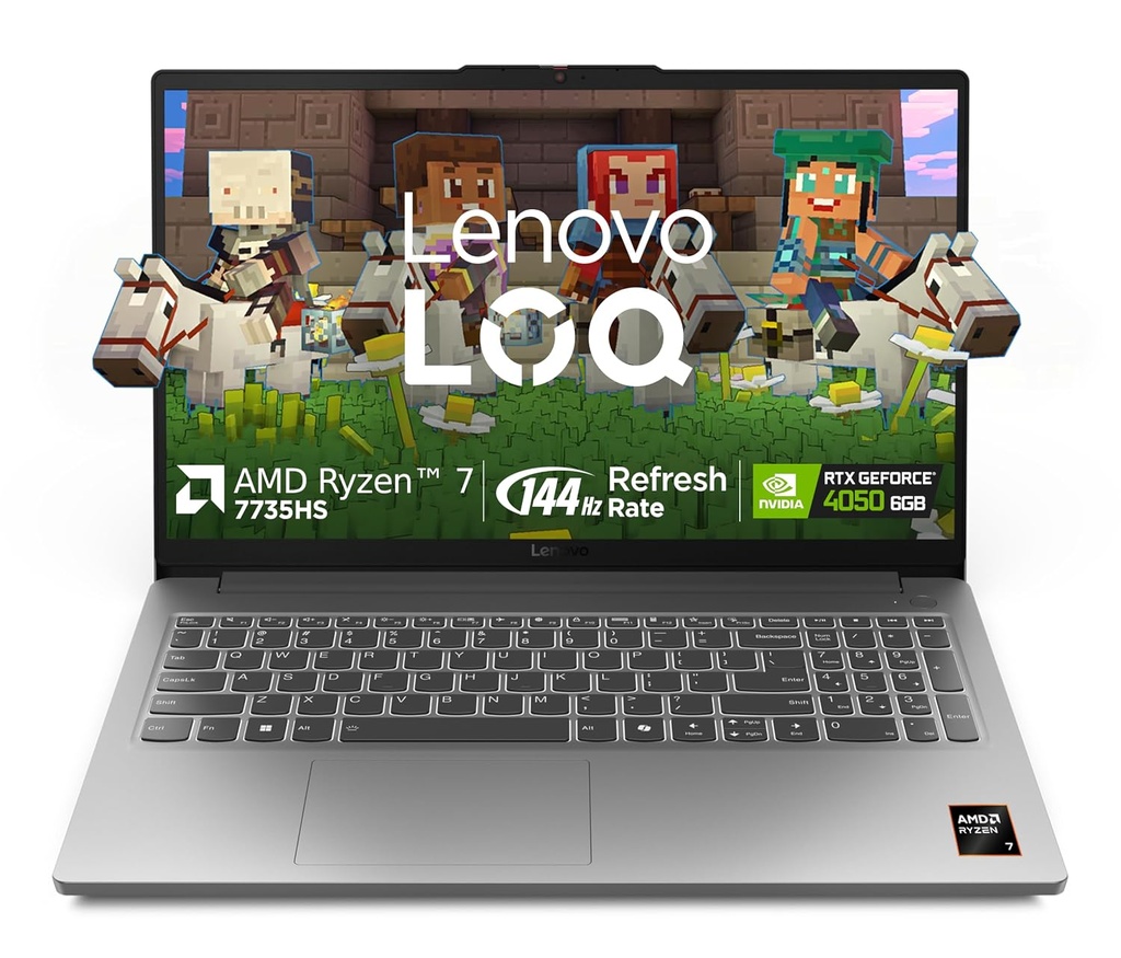 Lenovo LOQ Essential AMD Ryzen 7 7735HS | NVIDIA RTX 4050 6GB (16GB RAM/512GB SSD/144Hz Refresh Rate/15.6" (39.6cm)/Windows 11/Office Home 2024/3 Mon. Game Pass/Grey/1.8Kg), 83S000GLIN Gaming Laptop